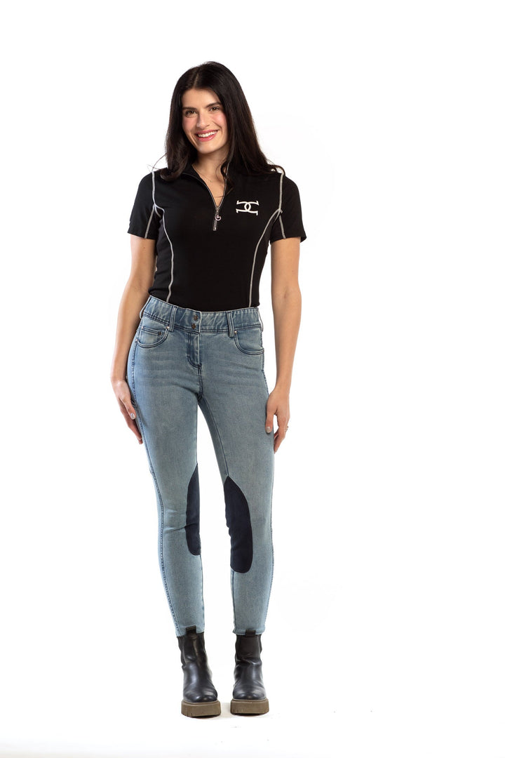 Equestrian Jean - Knee Patch with Cell Phone Pocket - Faded Blue