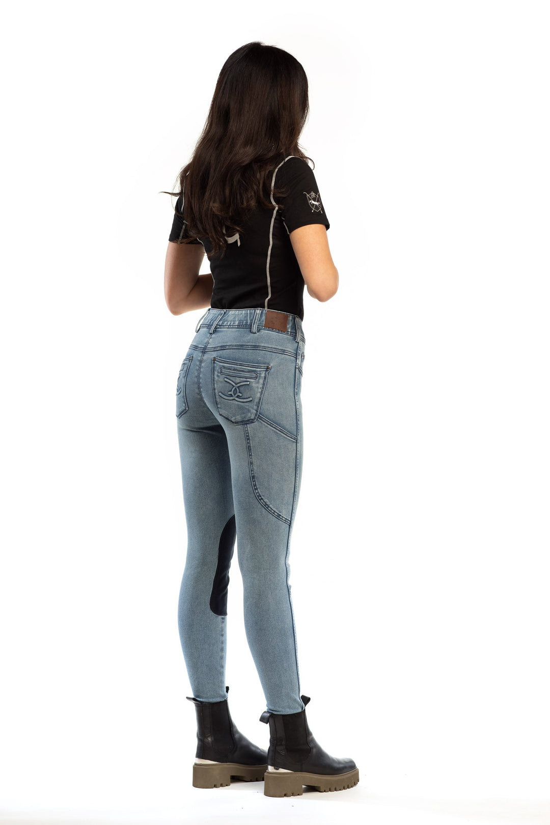 Equestrian Jean - Knee Patch with Cell Phone Pocket - Faded Blue