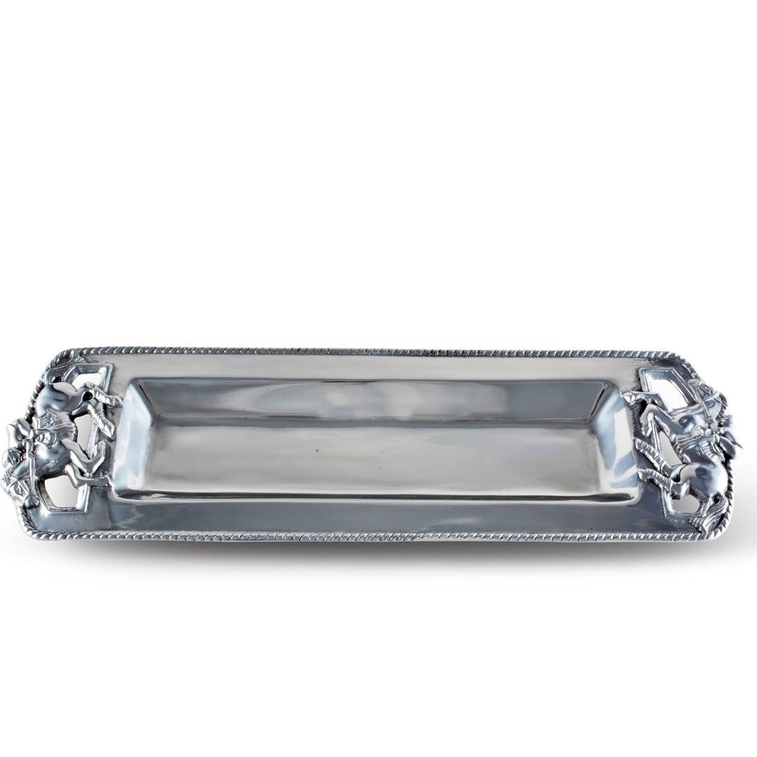 Silver Equestrian Thoroughbred Oblong Tray – Elegant Serveware & Gift for Horse Lovers