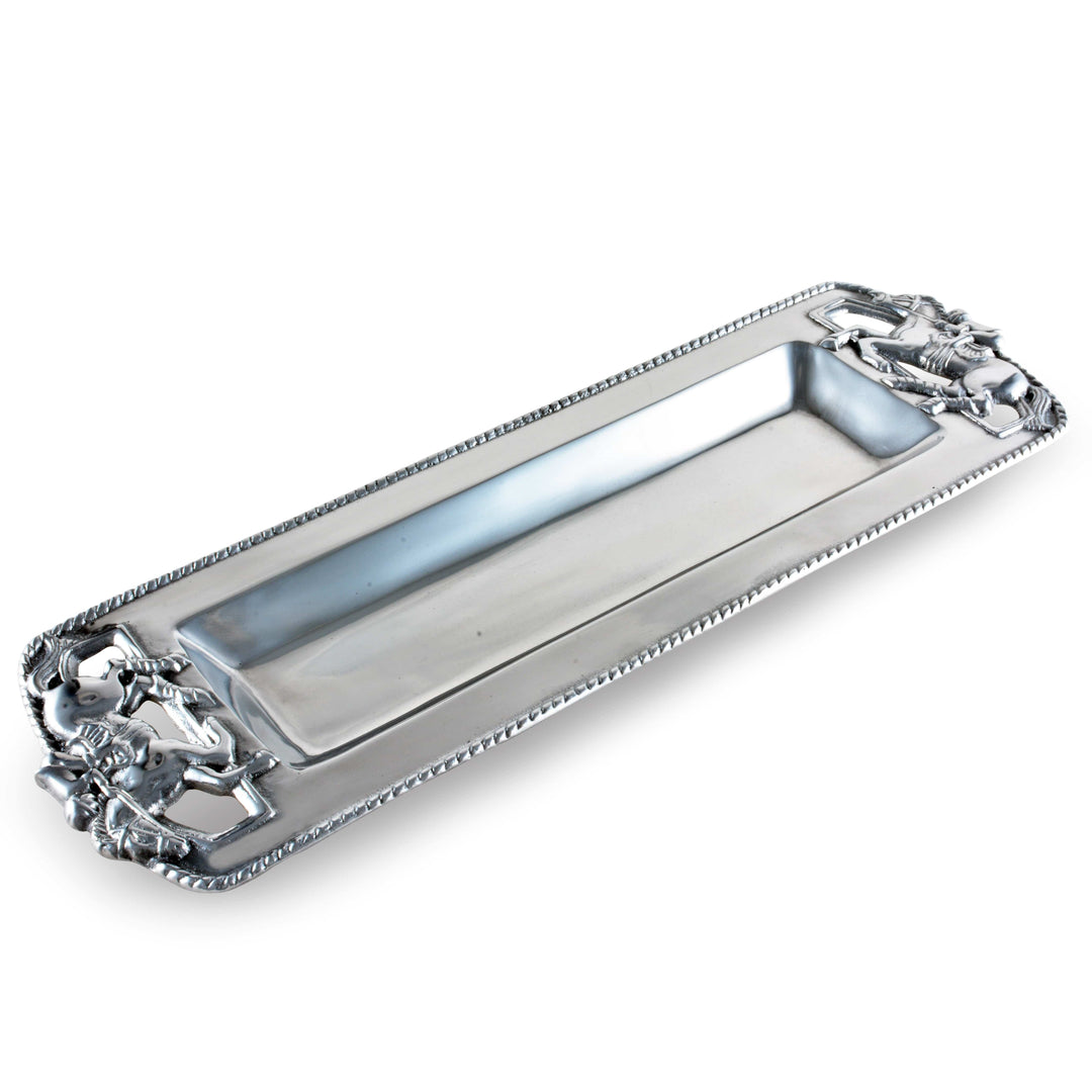 Silver Equestrian Thoroughbred Oblong Tray – Elegant Serveware & Gift for Horse Lovers
