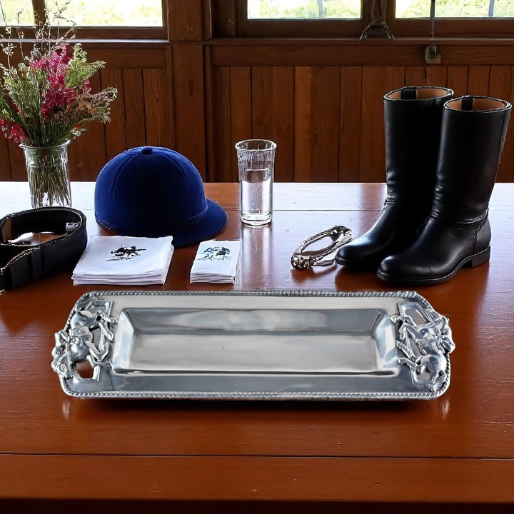 Silver Equestrian Thoroughbred Oblong Tray – Elegant Serveware & Gift for Horse Lovers