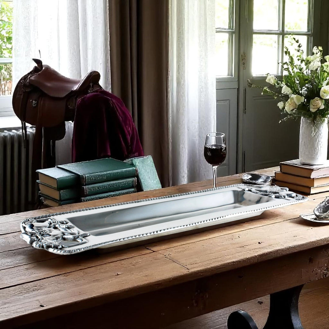 Silver Equestrian Thoroughbred Oblong Tray – Elegant Serveware & Gift for Horse Lovers