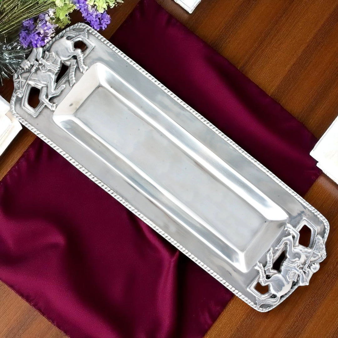 Silver Equestrian Thoroughbred Oblong Tray – Elegant Serveware & Gift for Horse Lovers