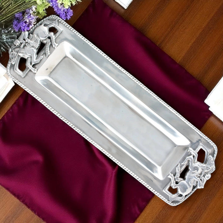 Silver Equestrian Thoroughbred Oblong Tray – Elegant Serveware & Gift for Horse Lovers